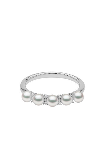 Eclipse Ring, 18k White Gold, Diamond & Pearl